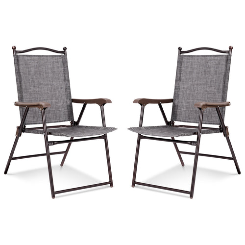 Set of 2 Patio Folding Sling Back Camping Deck Chairs, Gray