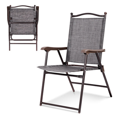 Set of 2 Patio Folding Sling Back Camping Deck Chairs, Gray Patio Dining Chairs at Gallery Canada