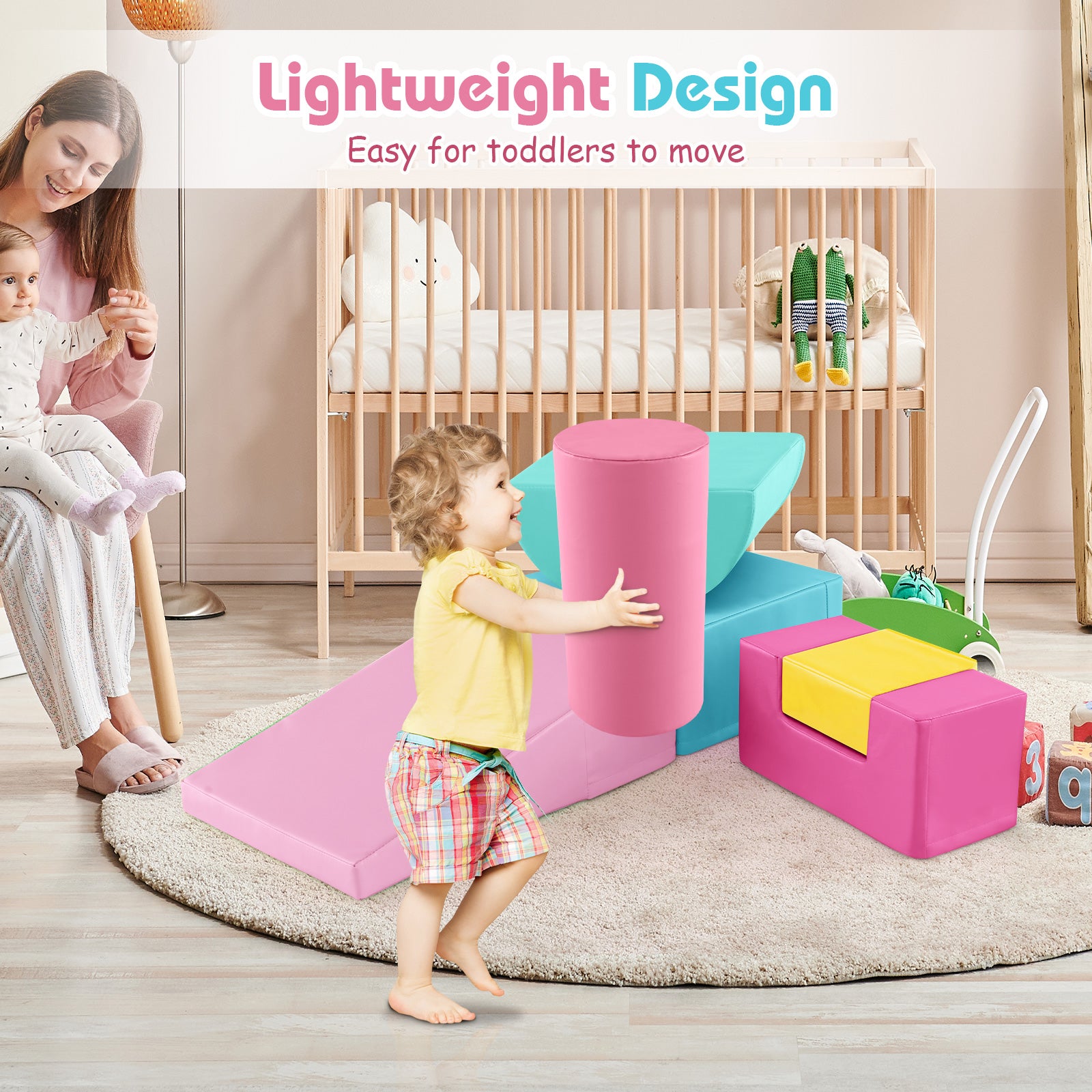 6 Pieces Foam Climbing Blocks Indoor Climb and Crawl Activity Playset with Rectangles, Pink Climbers & Slides at Gallery Canada