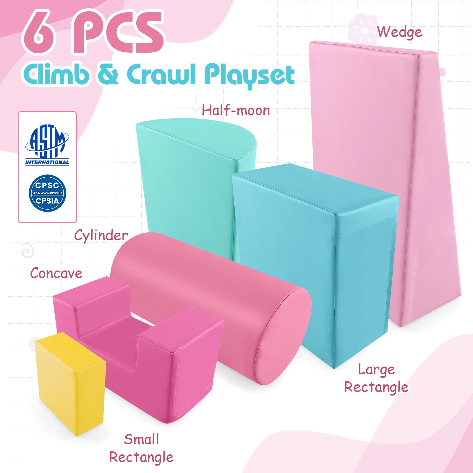 6 Pieces Foam Climbing Blocks Indoor Climb and Crawl Activity Playset with Rectangles, Pink Climbers & Slides at Gallery Canada