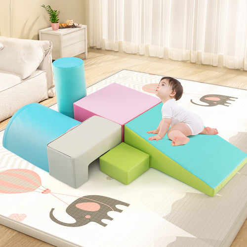 6 Pieces Foam Climbing Blocks Indoor Climb and Crawl Activity Playset with Rectangles, Green