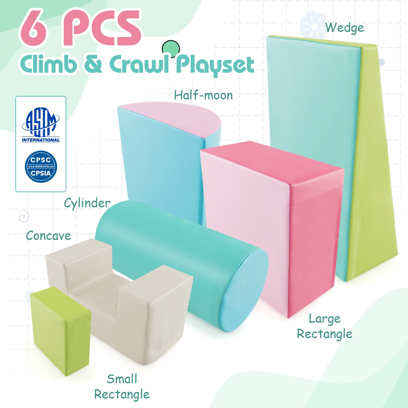 6 Pieces Foam Climbing Blocks Indoor Climb and Crawl Activity Playset with Rectangles, Green Climbers & Slides at Gallery Canada