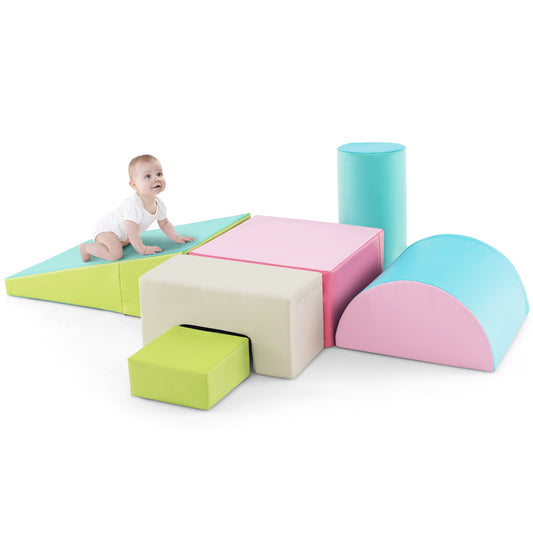 6 Pieces Foam Climbing Blocks, Indoor Climb And Crawl Playset, Green