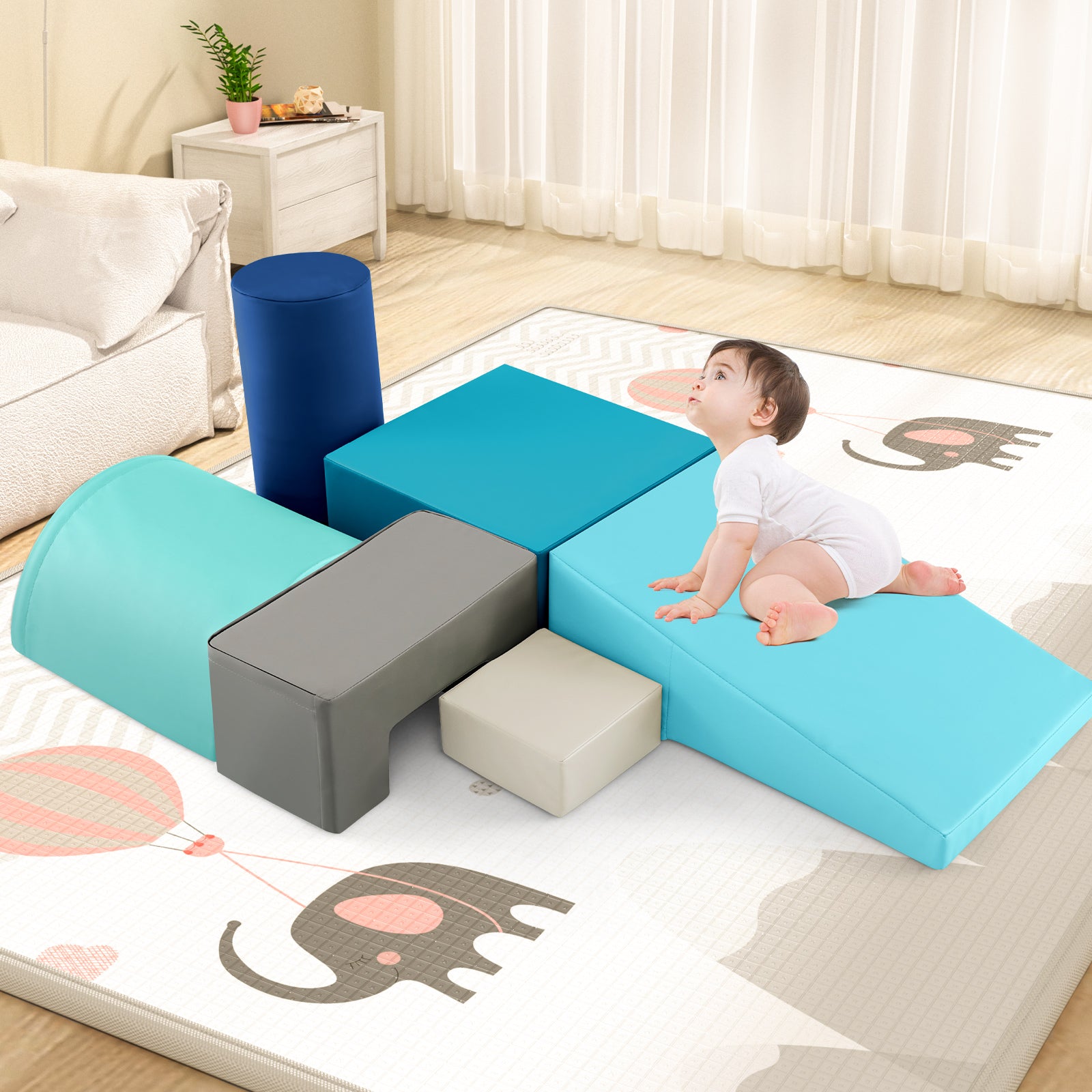 6 Pieces Foam Climbing Blocks Indoor Climb and Crawl Activity Playset with Rectangles, Navy Climbers & Slides at Gallery Canada