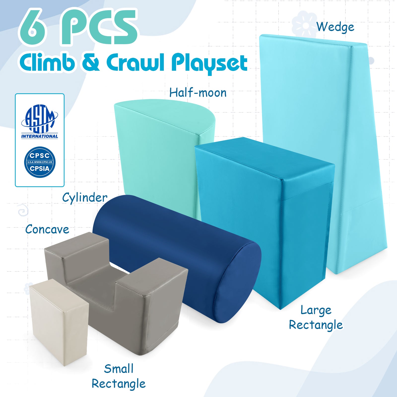 6 Pieces Foam Climbing Blocks Indoor Climb and Crawl Activity Playset with Rectangles, Navy Climbers & Slides at Gallery Canada