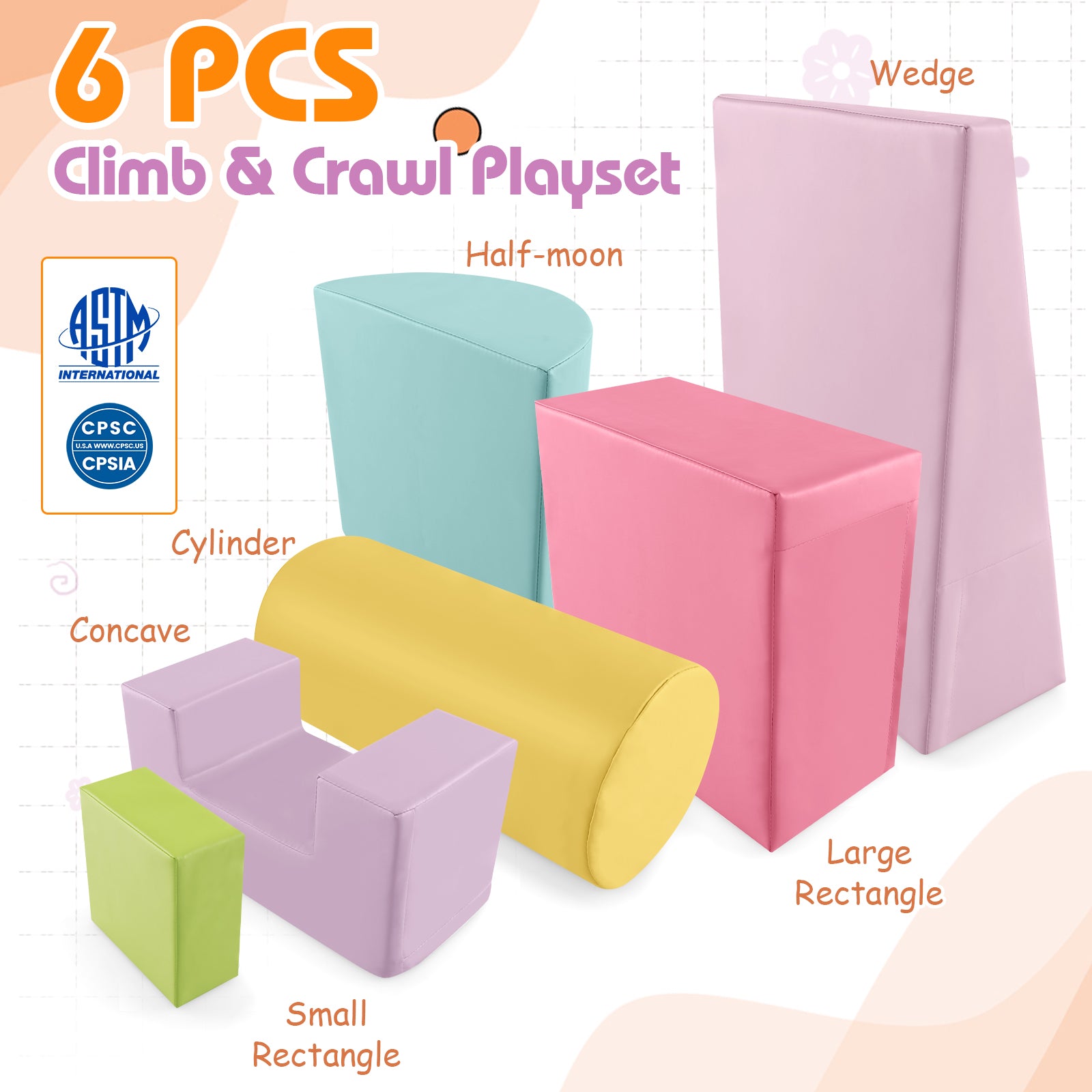6 Pieces Foam Climbing Blocks Indoor Climb and Crawl Activity Playset with Rectangles, Macaron Multicolor Climbers & Slides at Gallery Canada