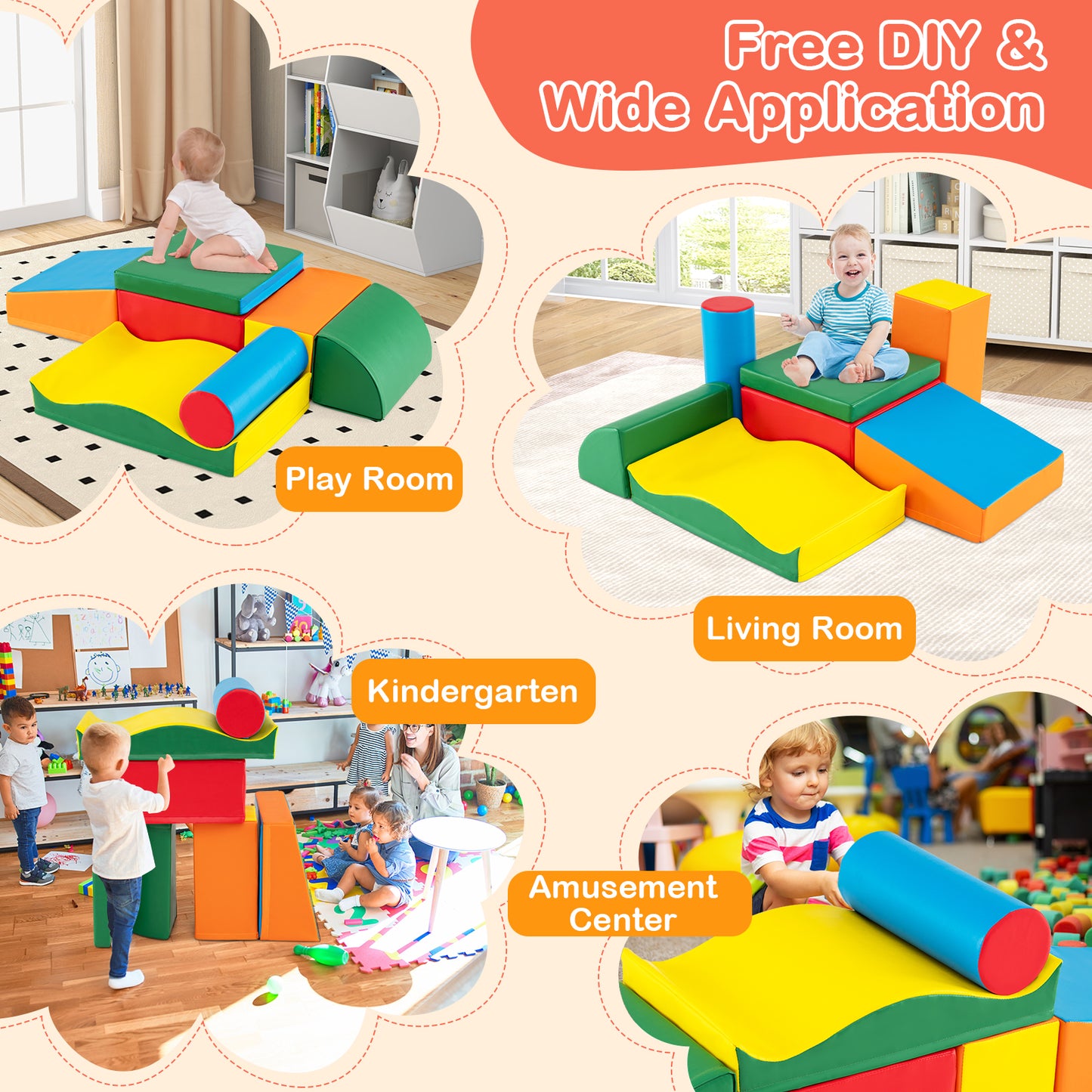 7 Pieces Toddlers Climbing Toys with EPE Foam and Removable PU Leather, Multicolor Climbers & Slides at Gallery Canada