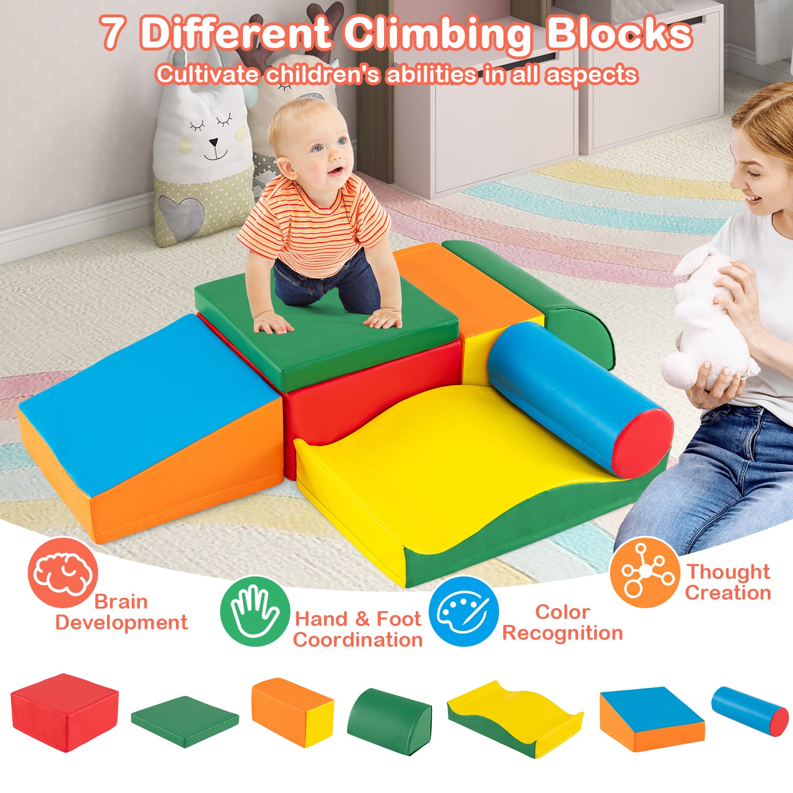 7 Pieces Toddlers Climbing Toys with EPE Foam and Removable PU Leather, Multicolor Climbers & Slides at Gallery Canada