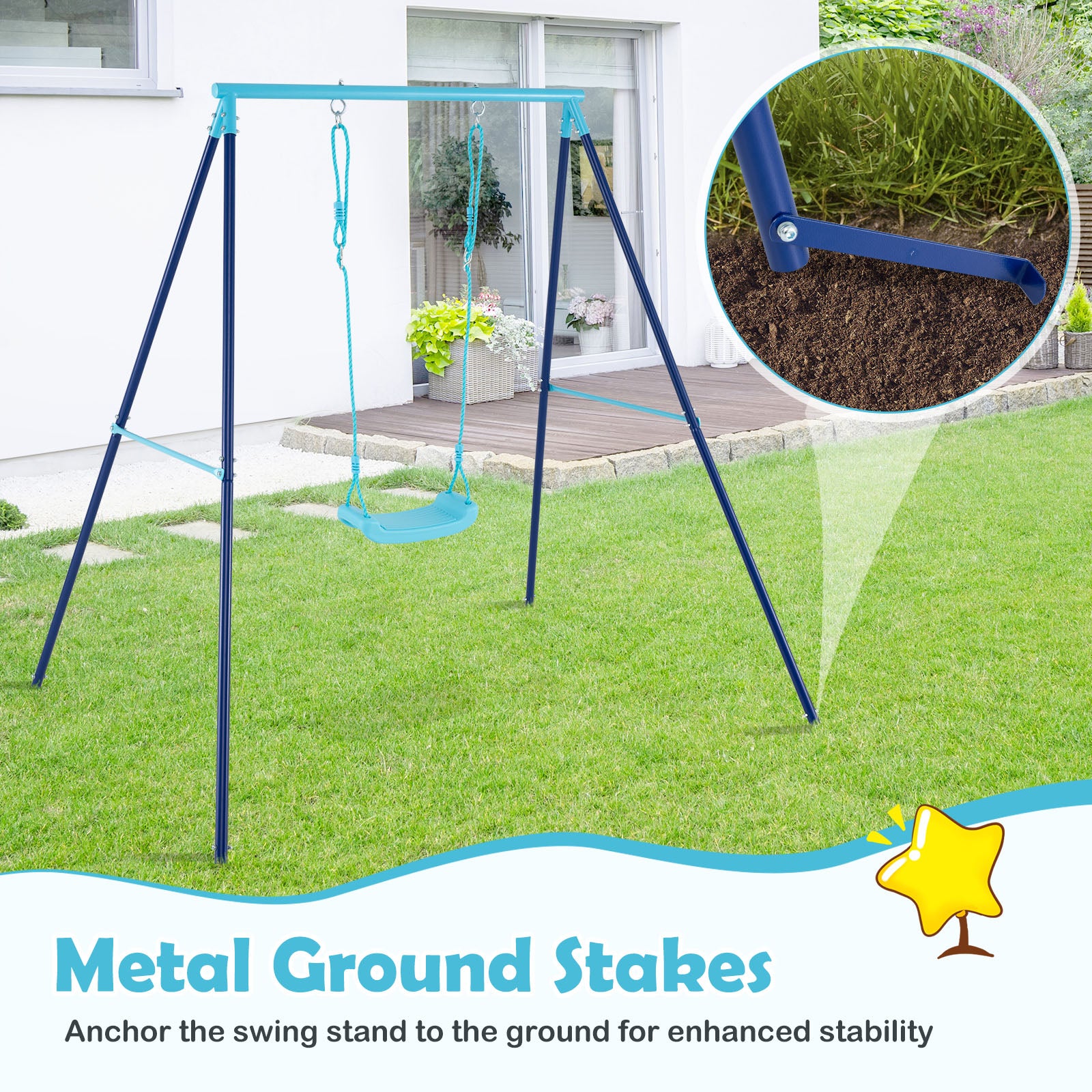 Outdoor Heavy Duty Metal Toddler Swing Set with Stand, Blue Swing & Playsets at Gallery Canada