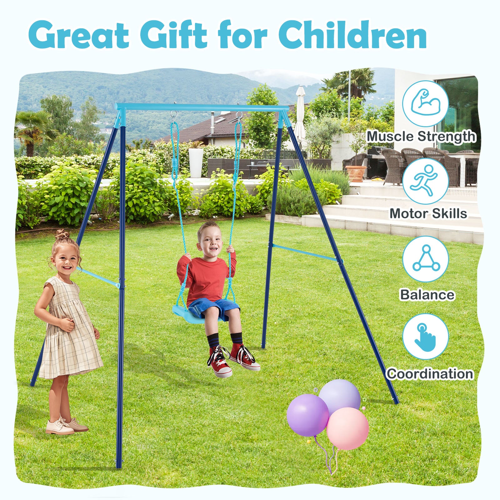 Outdoor Heavy Duty Metal Toddler Swing Set with Stand, Blue Swing & Playsets at Gallery Canada