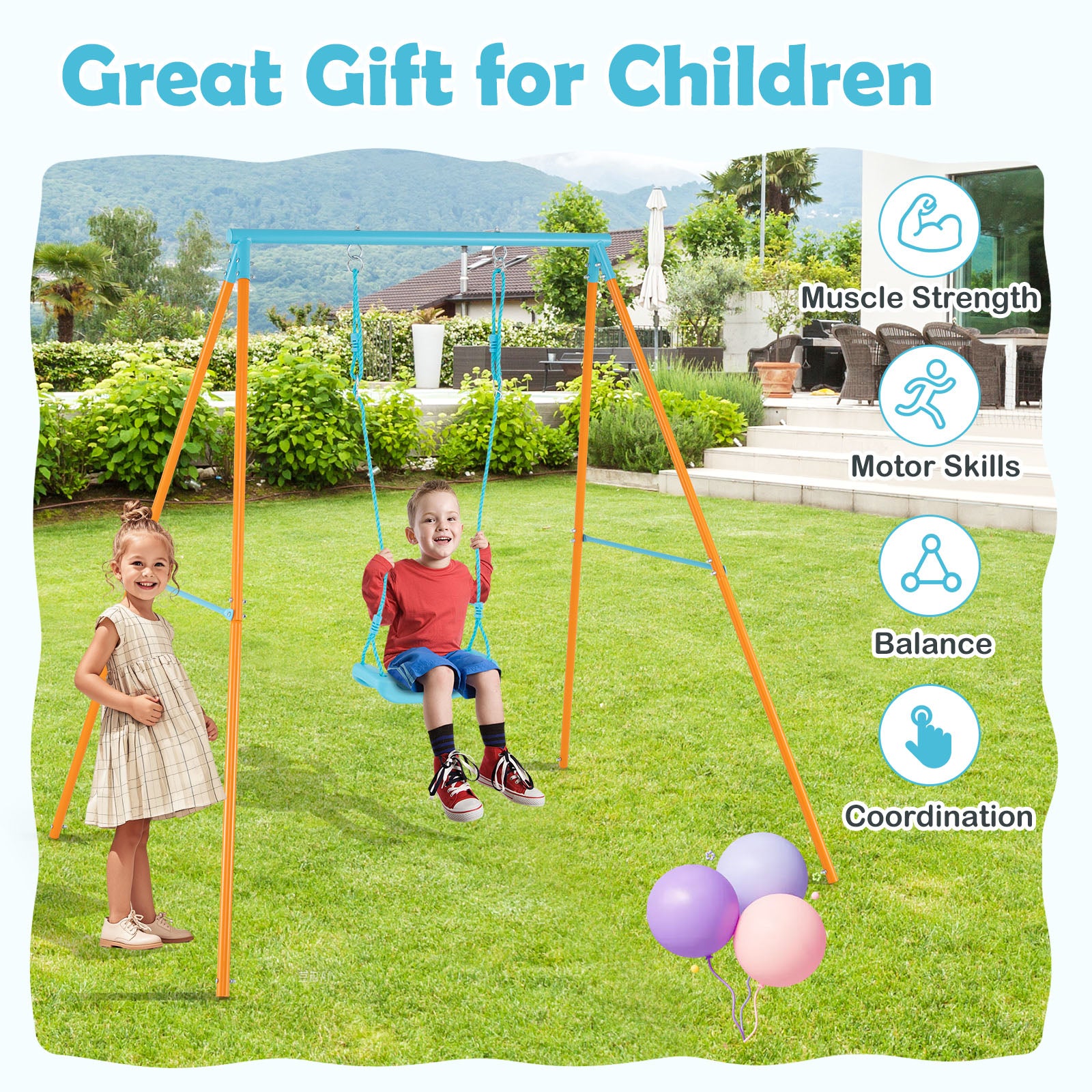 Outdoor Heavy Duty Metal Toddler Swing Set with Stand, Orange Swing & Playsets at Gallery Canada