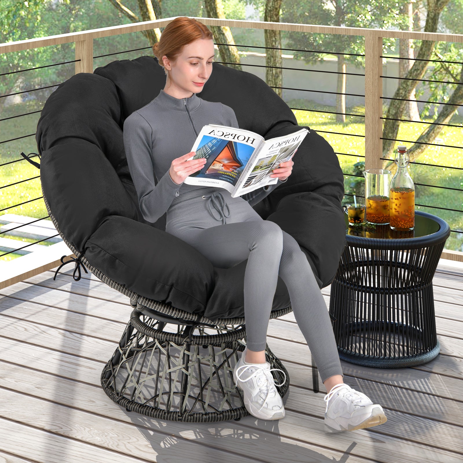 PE Wicker Papasan Chair, With Thick Removable Cushion, Black Patio Dining Chairs at Gallery Canada