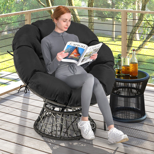 PE Wicker Papasan Chair, With Thick Removable Cushion, Black