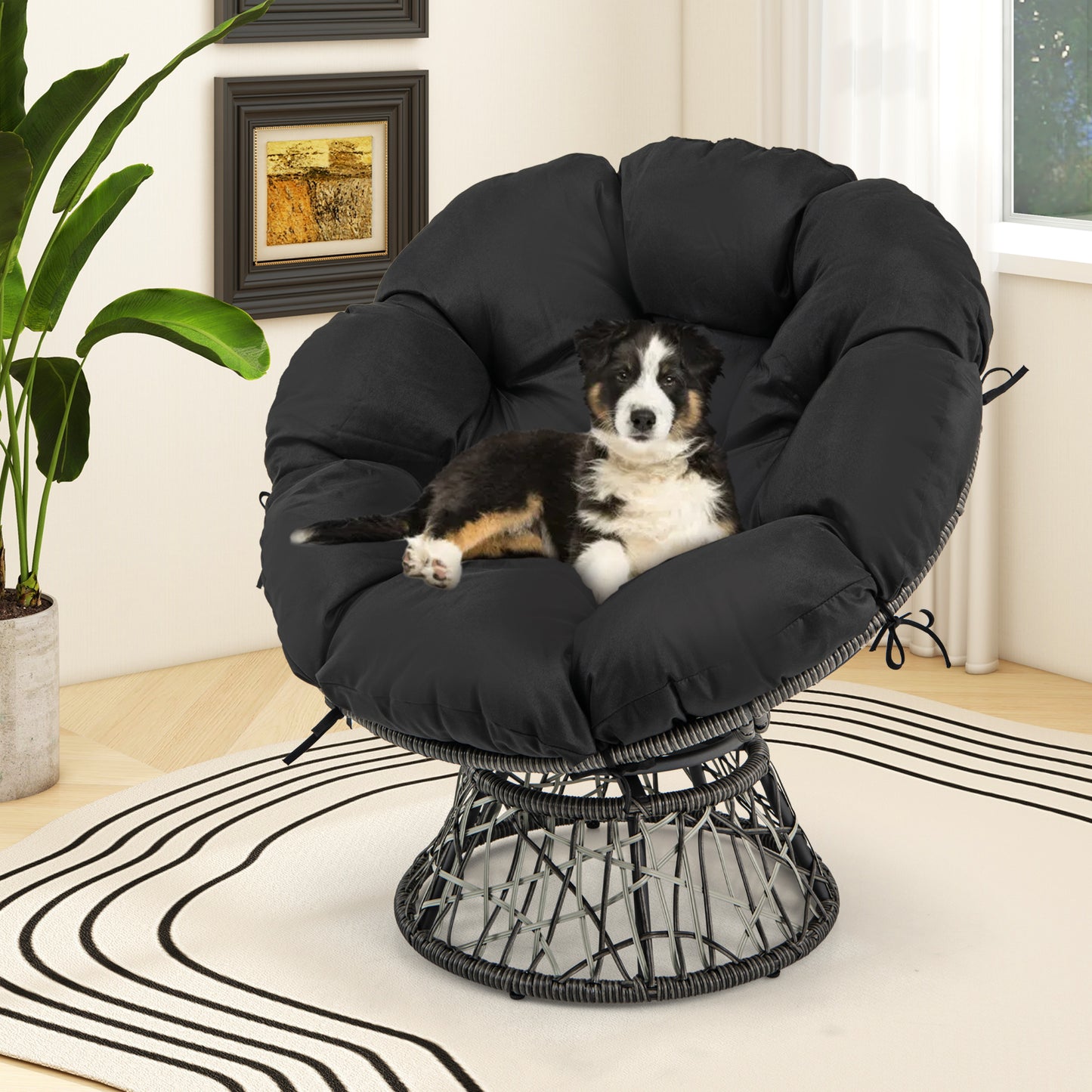PE Wicker Papasan Chair, With Thick Removable Cushion, Black Patio Dining Chairs at Gallery Canada