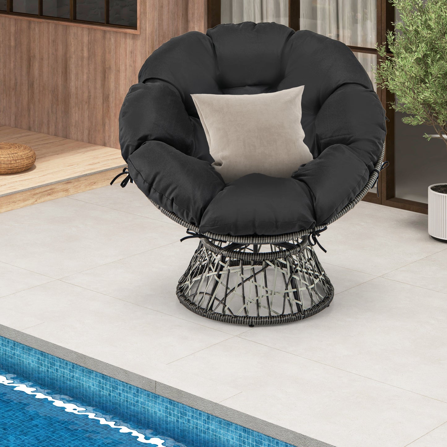 PE Wicker Papasan Chair, With Thick Removable Cushion, Black Patio Dining Chairs at Gallery Canada