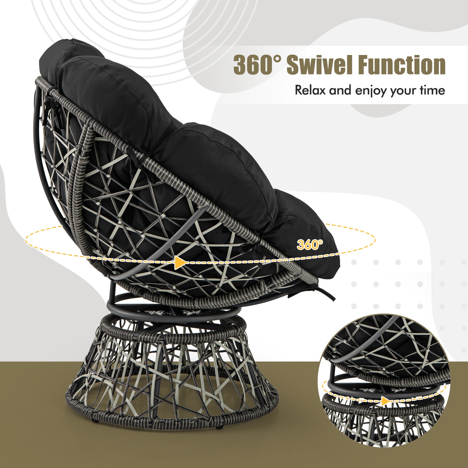 PE Wicker Papasan Chair, With Thick Removable Cushion, Black Patio Dining Chairs at Gallery Canada