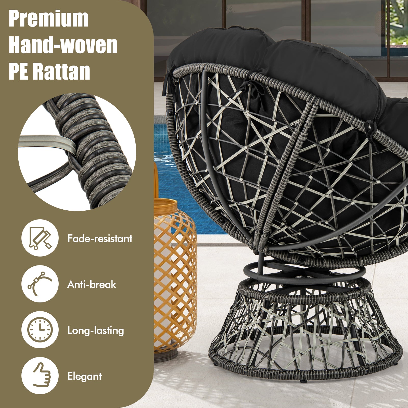 PE Wicker Papasan Chair, With Thick Removable Cushion, Black Patio Dining Chairs at Gallery Canada