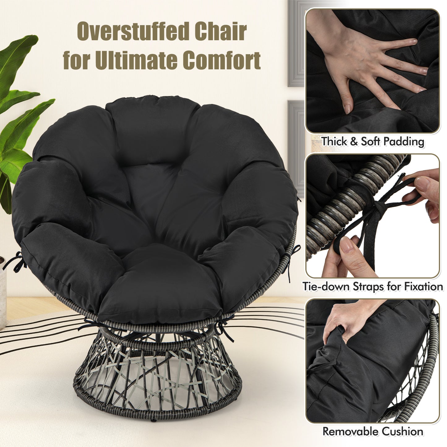 PE Wicker Papasan Chair, With Thick Removable Cushion, Black Patio Dining Chairs at Gallery Canada