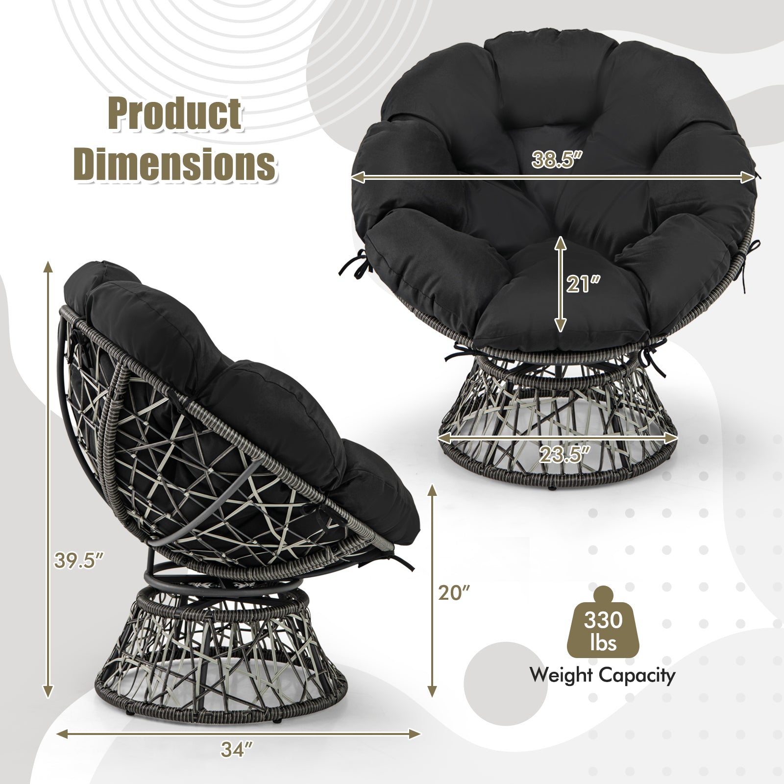 PE Wicker Papasan Chair, With Thick Removable Cushion, Black Patio Dining Chairs at Gallery Canada