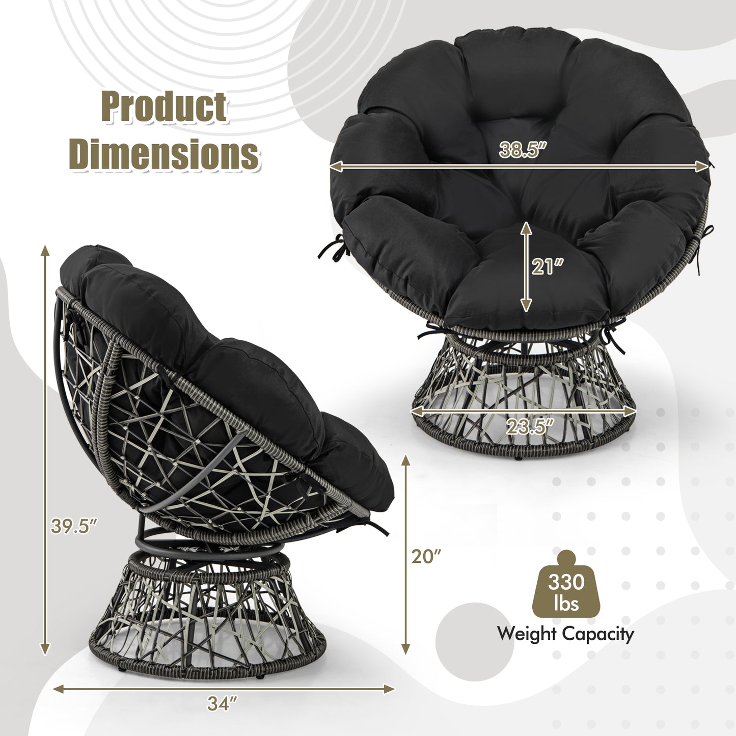 PE Wicker Papasan Chair, With Thick Removable Cushion, Black Patio Dining Chairs at Gallery Canada