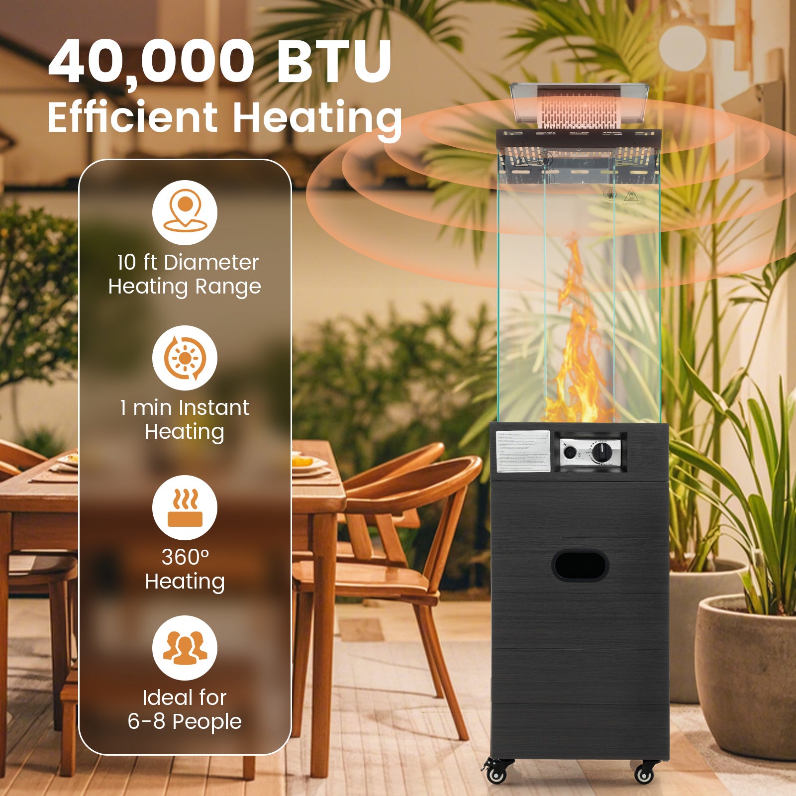 40000 BTU Patio Heater Outdoor Propane Gas Heater with Cover and Wheels, Black Patio Heaters at Gallery Canada