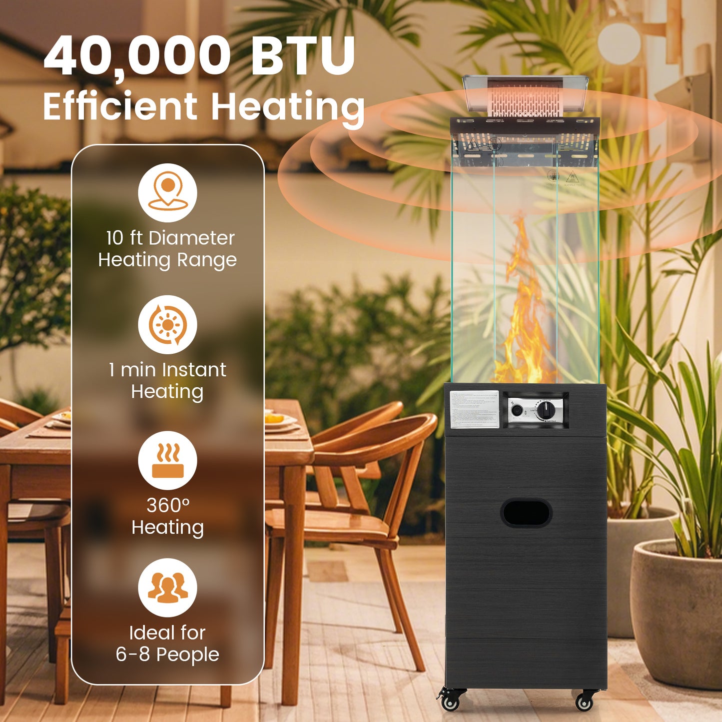 40000 BTU Patio Heater Outdoor Propane Gas Heater with Cover and Wheels, Black Patio Heaters at Gallery Canada
