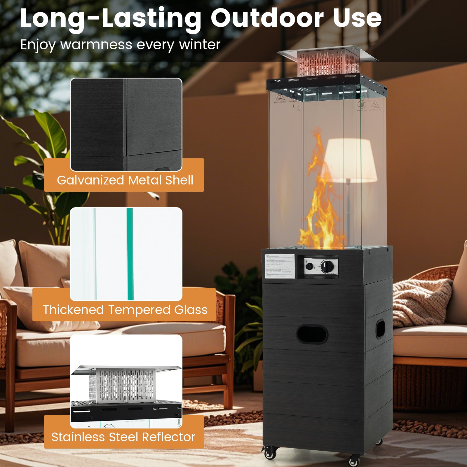 40000 BTU Patio Heater Outdoor Propane Gas Heater with Cover and Wheels, Black Patio Heaters at Gallery Canada