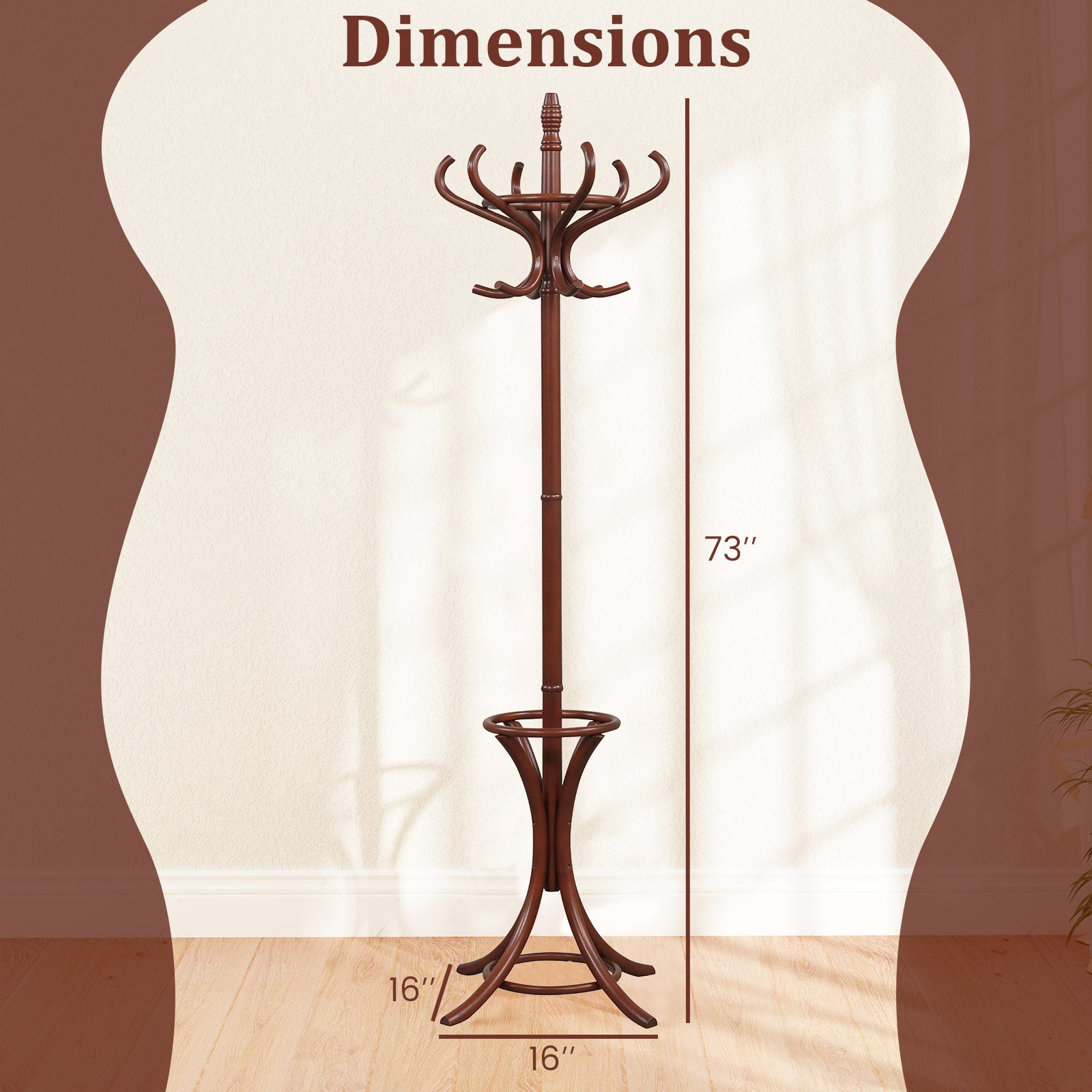 Wood Standing Hat Coat Rack with Umbrella Stand, Brown Coat Racks & Hall Trees at Gallery Canada