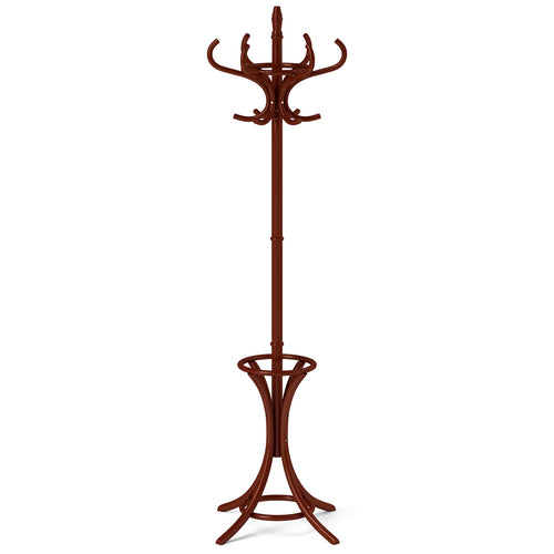 Wood Standing Hat Coat Rack With Umbrella Stand, Brown