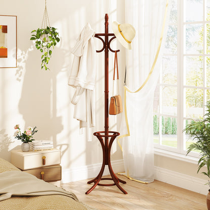 Wood Standing Hat Coat Rack with Umbrella Stand, Brown Coat Racks & Hall Trees at Gallery Canada