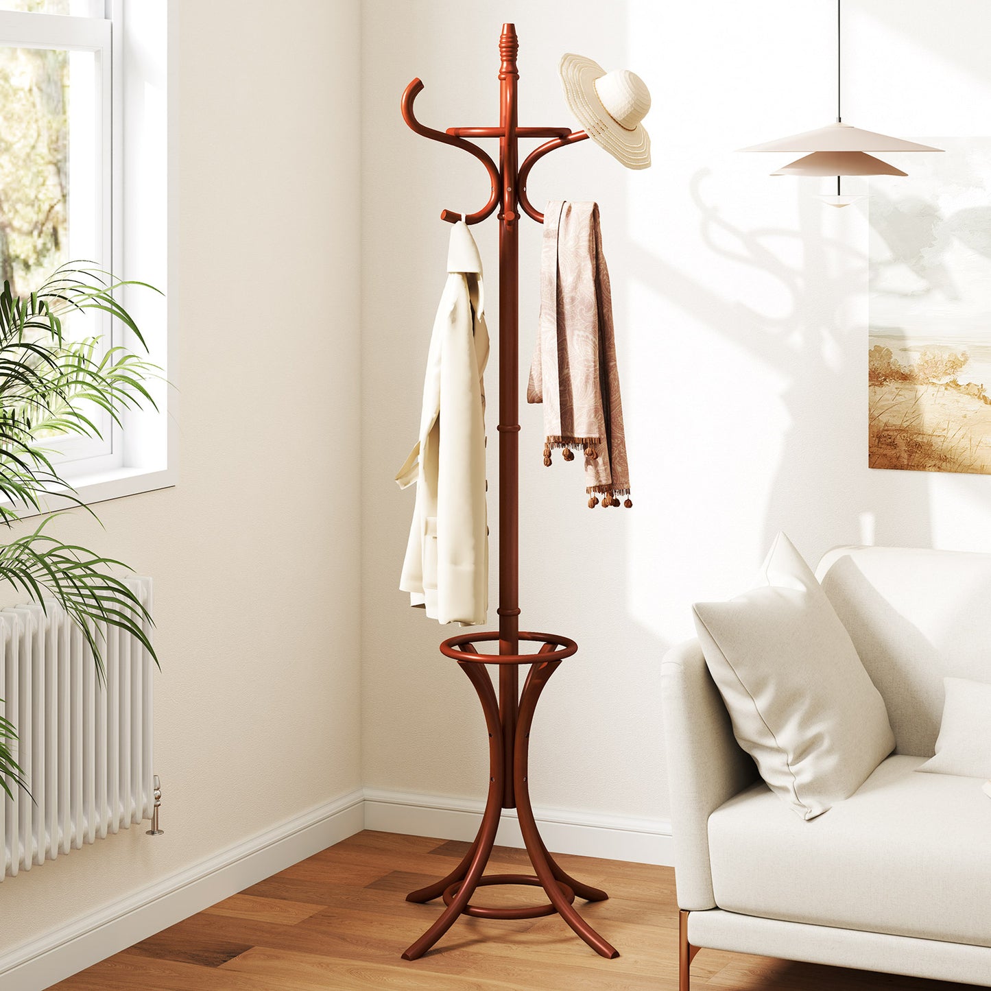 Wood Standing Hat Coat Rack with Umbrella Stand, Brown Coat Racks & Hall Trees at Gallery Canada