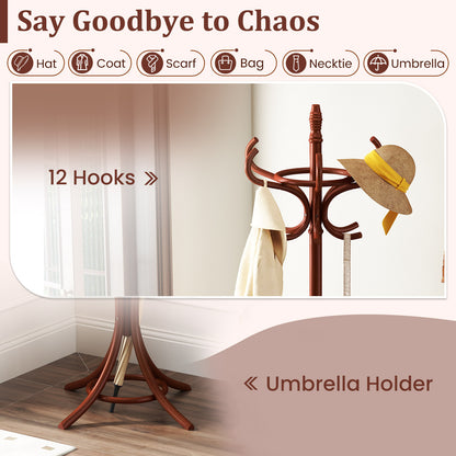 Wood Standing Hat Coat Rack with Umbrella Stand, Brown Coat Racks & Hall Trees at Gallery Canada