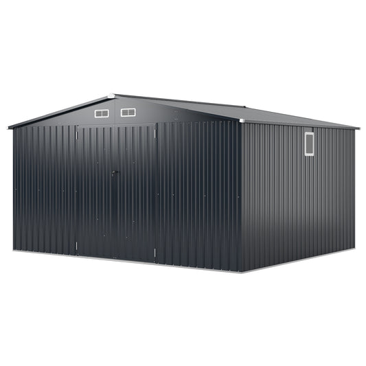 12 x 9.8 Feet Outdoor Storage Shed, Lockable Door, Pitched Roof, Gray Sheds & Outdoor Storage Gray at Gallery Canada