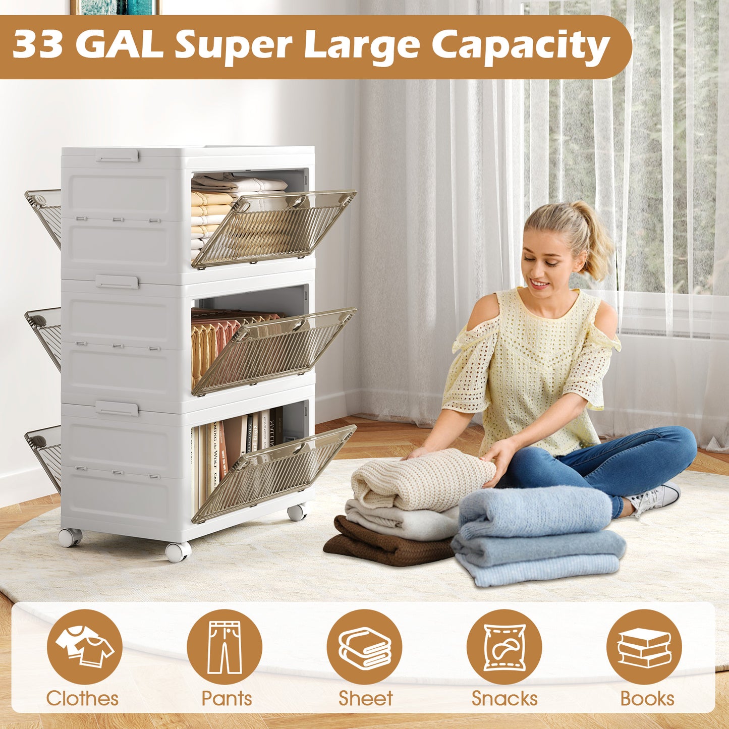 33 Gal 3-Pack Stackable Plastic Storage Bins with Lid for Bedroom Living Room, White Cabinets & Chests at Gallery Canada