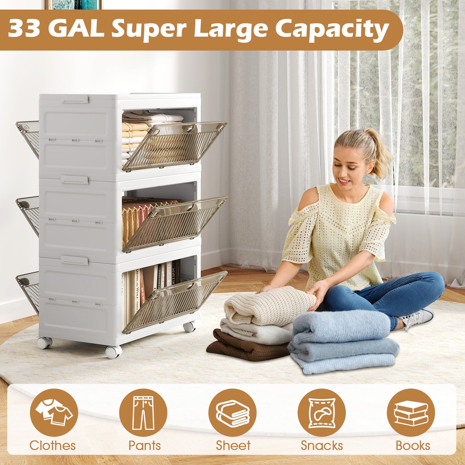 33 Gal 3-Pack Stackable Plastic Storage Bins with Lid for Bedroom Living Room, White Cabinets & Chests at Gallery Canada