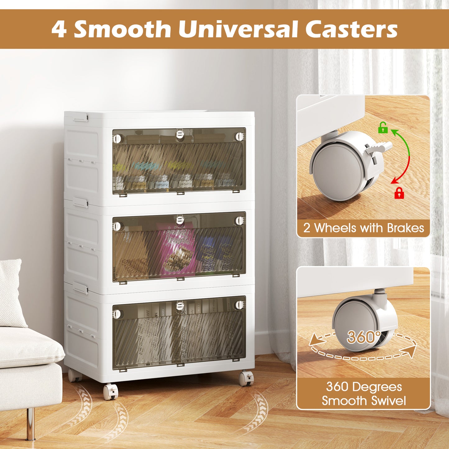 33 Gal 3-Pack Stackable Plastic Storage Bins with Lid for Bedroom Living Room, White Cabinets & Chests at Gallery Canada