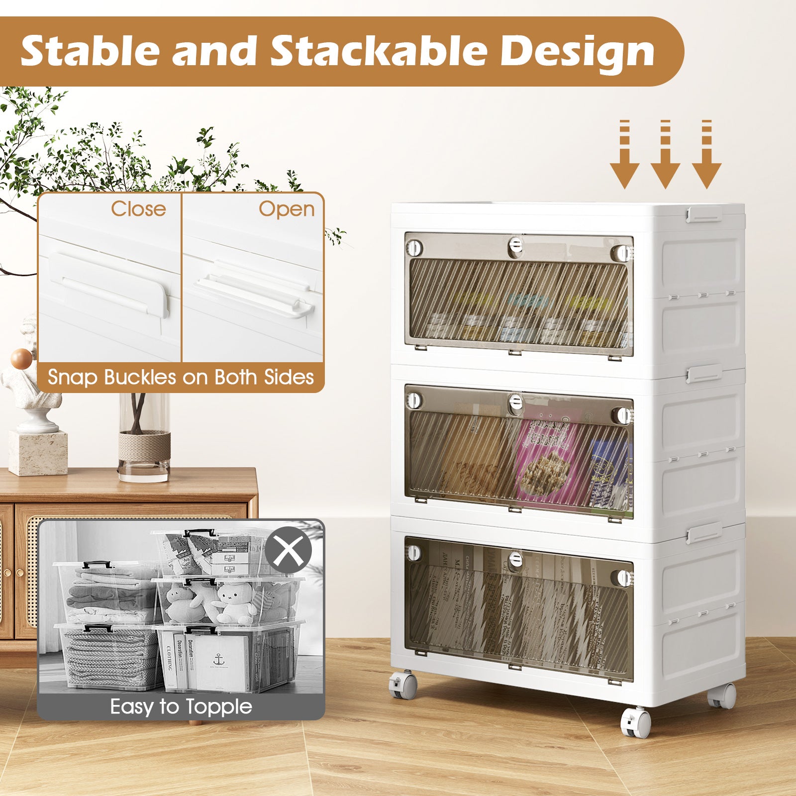 33 Gal 3-Pack Stackable Plastic Storage Bins with Lid for Bedroom Living Room, White Cabinets & Chests at Gallery Canada