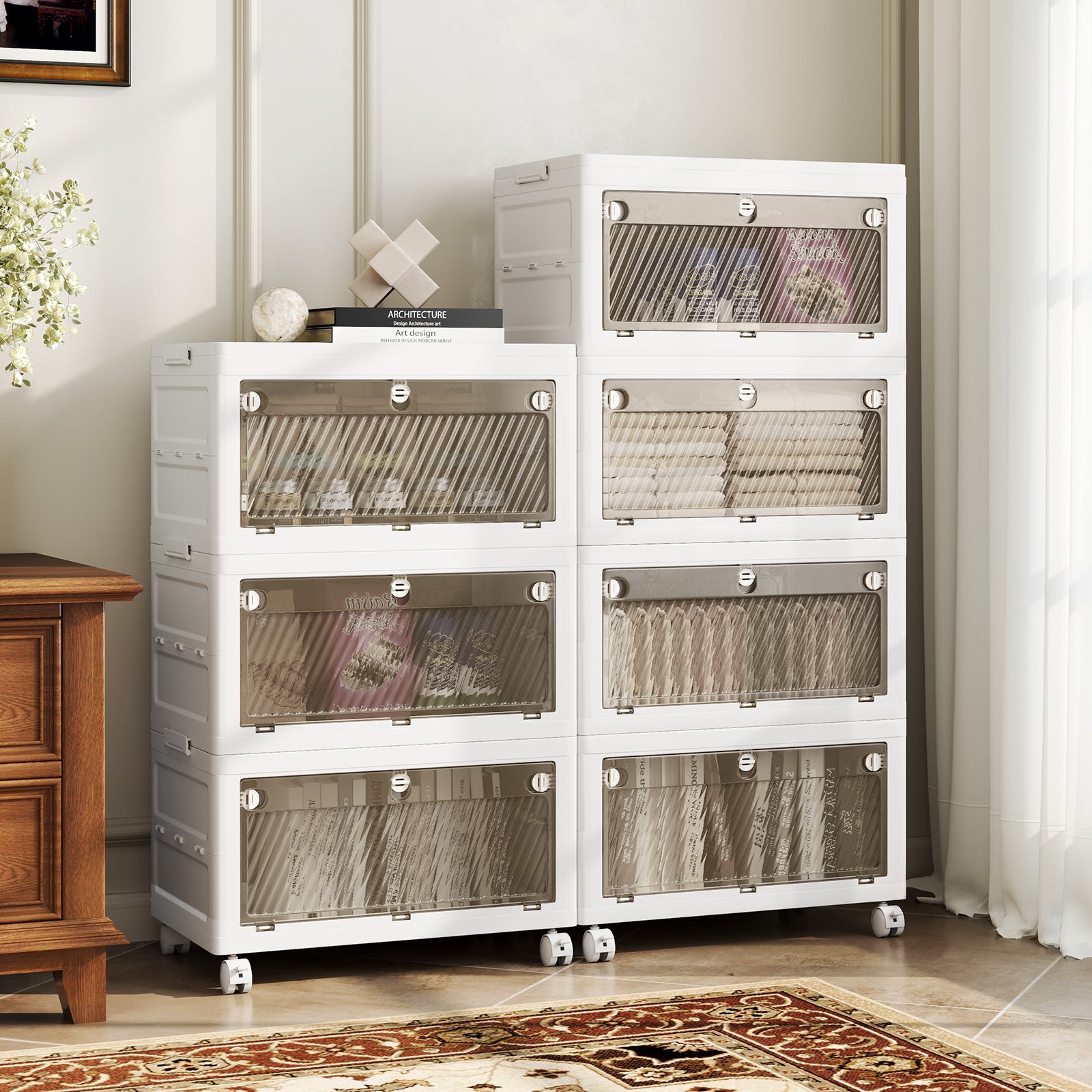 44 Gal Stackable Plastic Storage Bins, 4-Pack With Lid, White Cabinets & Chests at Gallery Canada