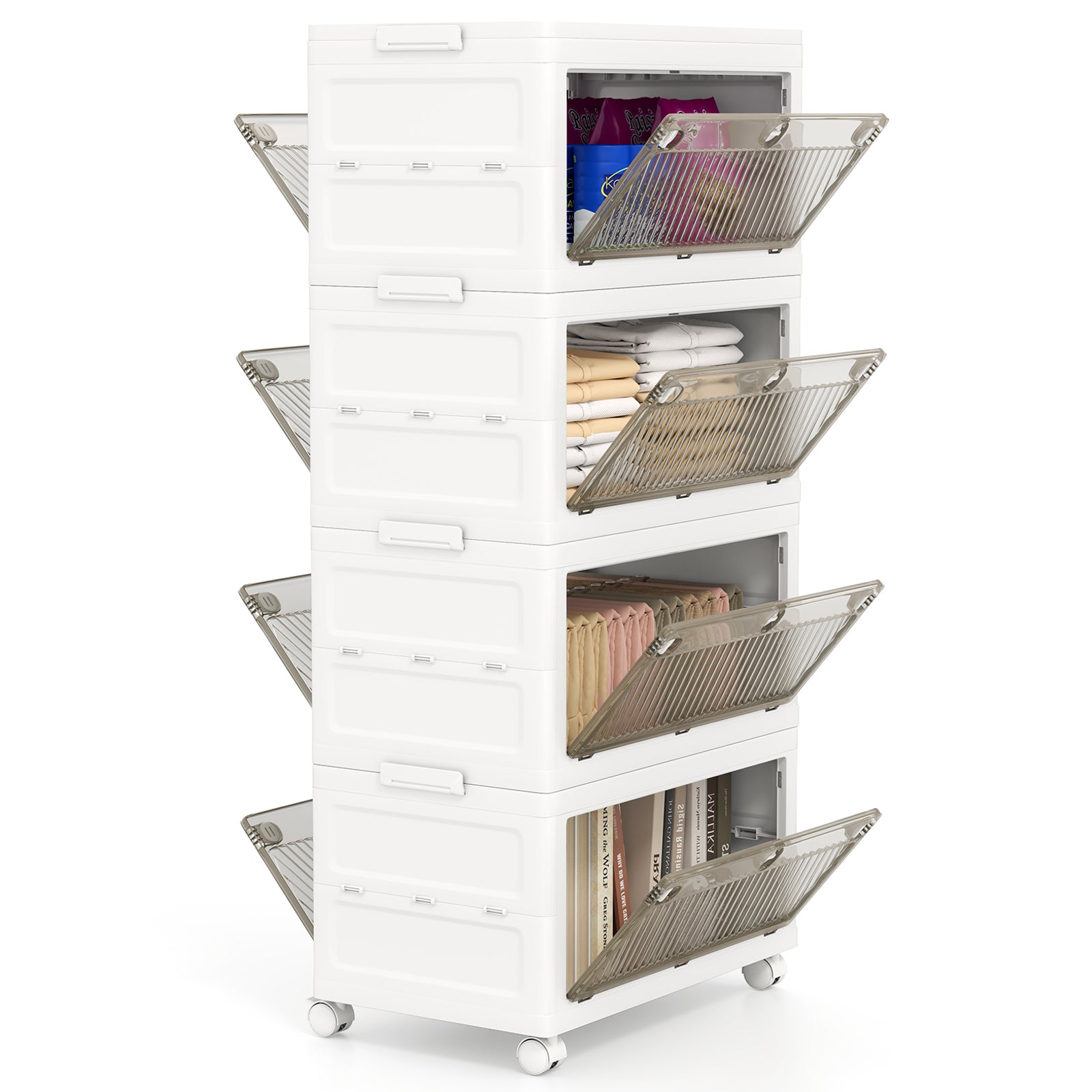44 Gal Stackable Plastic Storage Bins, 4-Pack With Lid, White Cabinets & Chests White at Gallery Canada