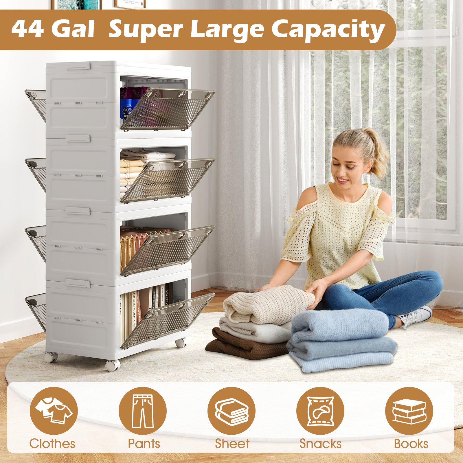 44 Gal Stackable Plastic Storage Bins, 4-Pack With Lid, White Cabinets & Chests at Gallery Canada
