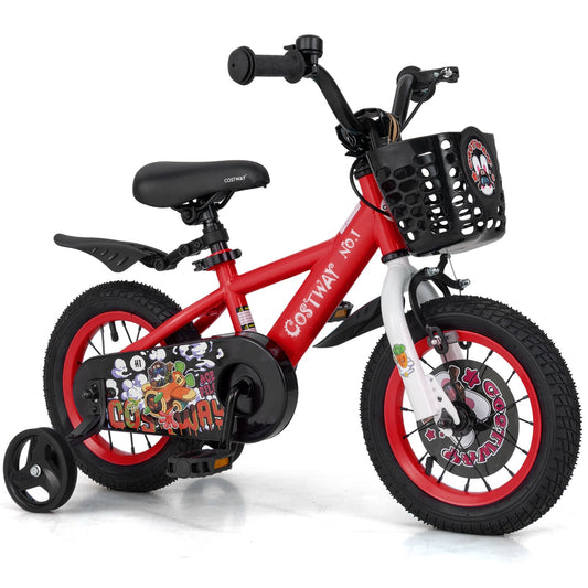 12 Inch Kids Bike, Adjustable, Storage Basket, Double Brake, 3-4 Years Old, Red Kids Bike Red at Gallery Canada