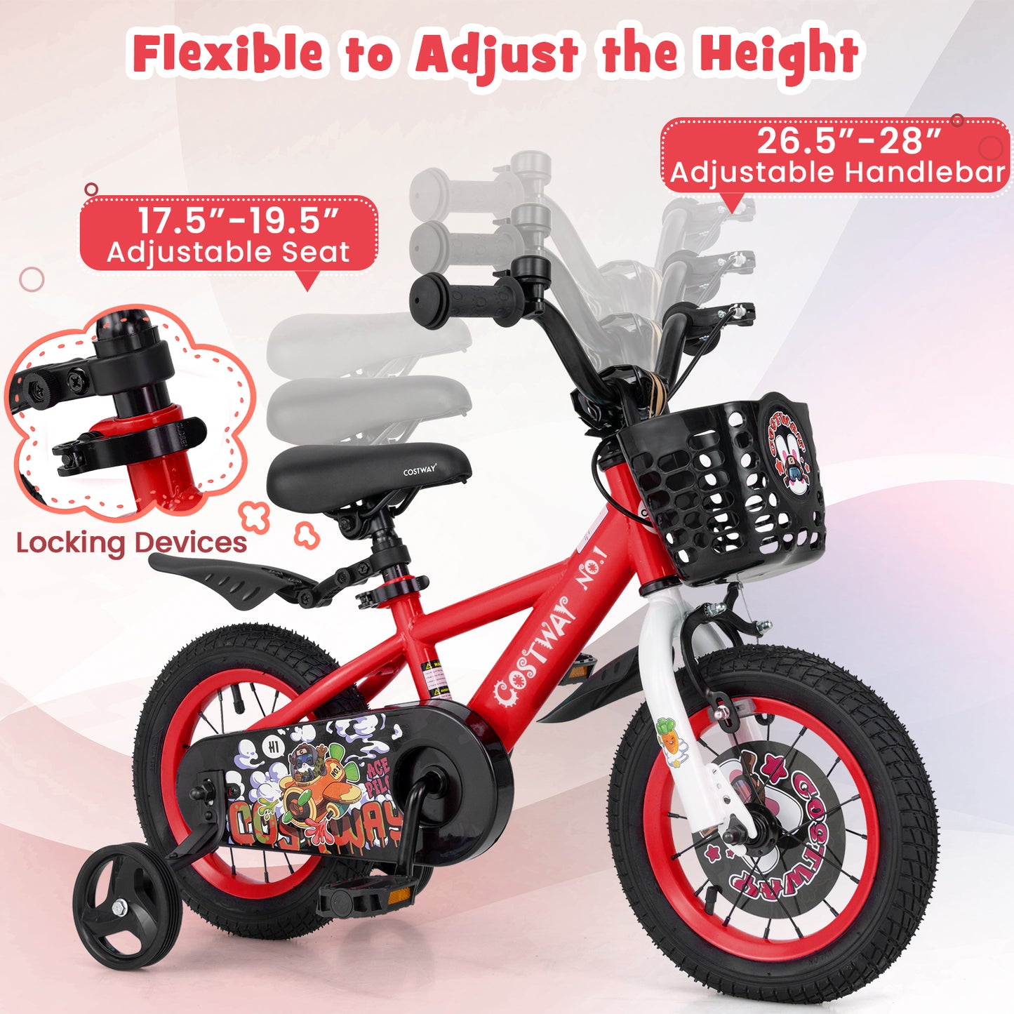 12 Inch Kids Bike Adjustable with Storage Basket and Double Brake for 3-4 Years Old-12 inches, Red Kids Bike at Gallery Canada