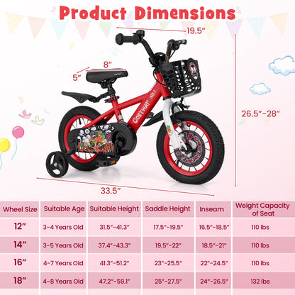 12 Inch Kids Bike Adjustable with Storage Basket and Double Brake for 3-4 Years Old-12 inches, Red Kids Bike at Gallery Canada