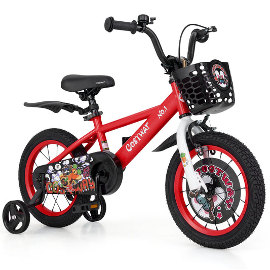14 Inch Kids Bike, Adjustable, Storage Basket, Double Brake, 3-5 Years, Red Kids Bike Red at Gallery Canada