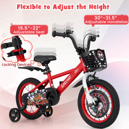 14 Inch Kids Bike Adjustable with Storage Basket and Double Brake for 3-5 Years Old-14 inches, Red Kids Bike at Gallery Canada