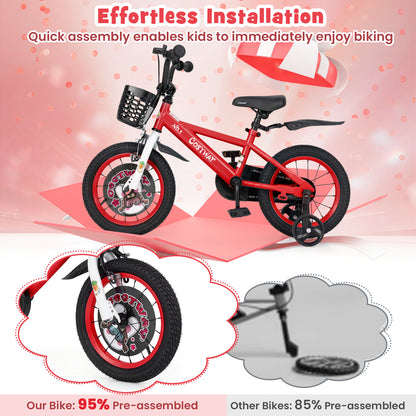 14 Inch Kids Bike Adjustable with Storage Basket and Double Brake for 3-5 Years Old-14 inches, Red Kids Bike at Gallery Canada