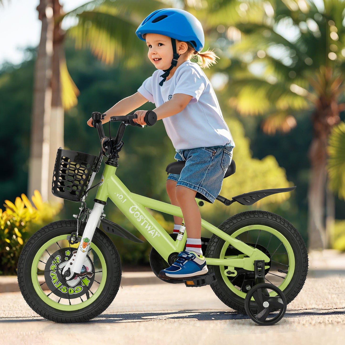 12 Inch Kids Bike Adjustable with Detachable Training Wheels for 3-4 Years Old-12 inches, Green Kids Bike at Gallery Canada