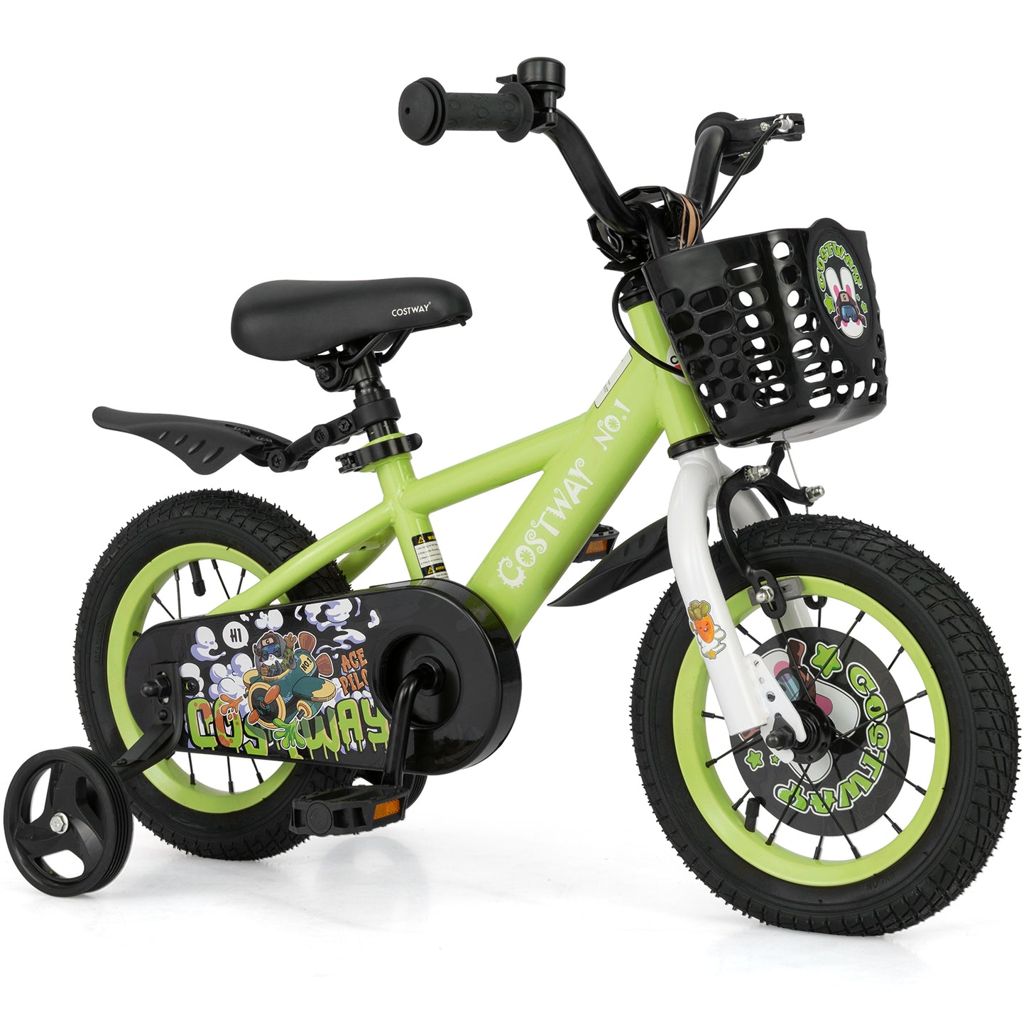 12 Inch Kids Bike Adjustable with Detachable Training Wheels for 3-4 Years Old-12 inches, Green Kids Bike at Gallery Canada