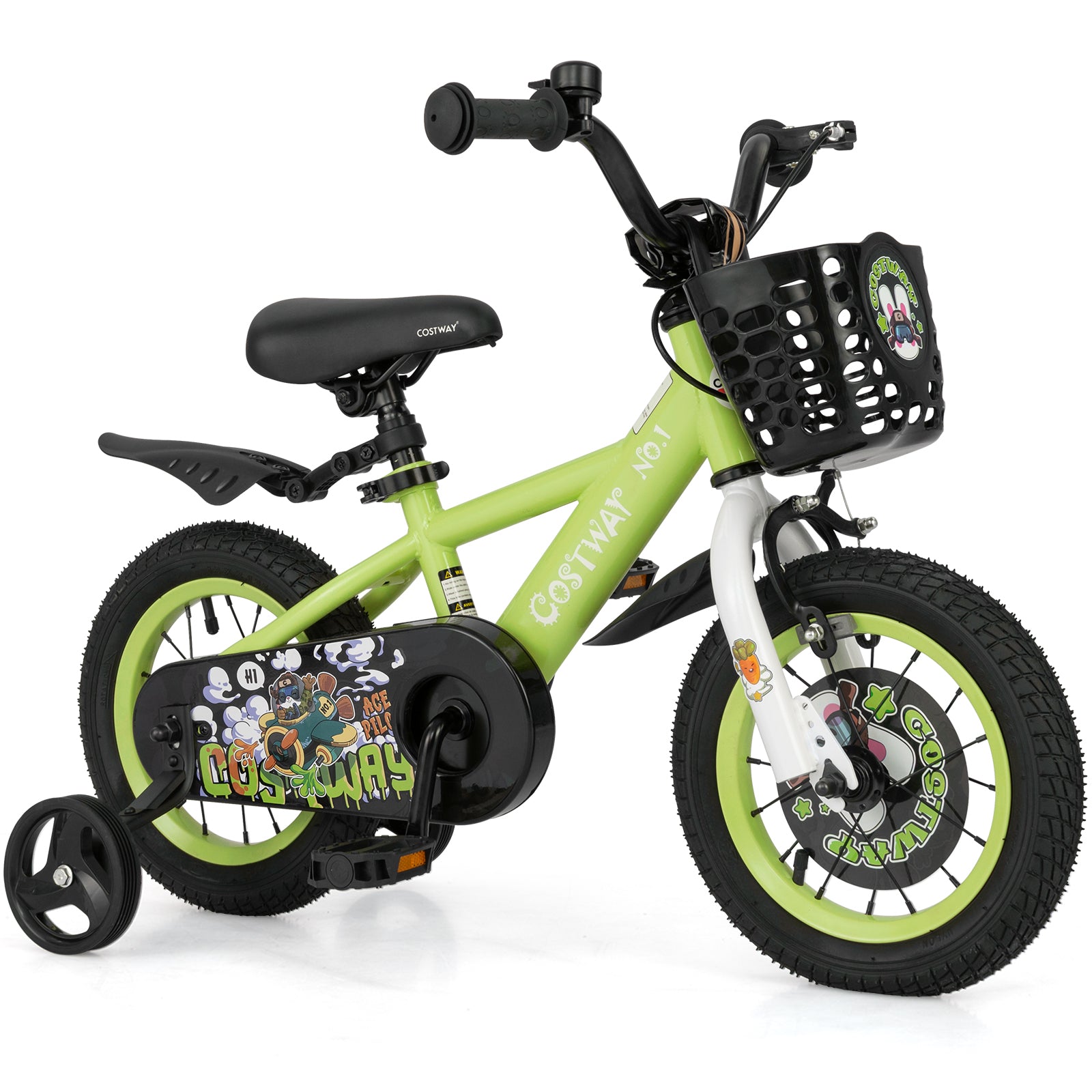 12 Inch Kids Bike Adjustable with Detachable Training Wheels for 3-4 Years Old-12 inches, Green Kids Bike at Gallery Canada