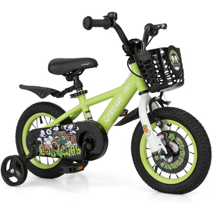 12 Inch Kids Bike Adjustable with Detachable Training Wheels for 3-4 Years Old-12 inches, Green Kids Bike at Gallery Canada